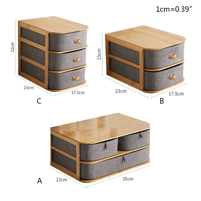 

2/3 Layers Bamboo Wooden Oxford Cloth Drawer Storage Box Jewelry Cosmetic Rack