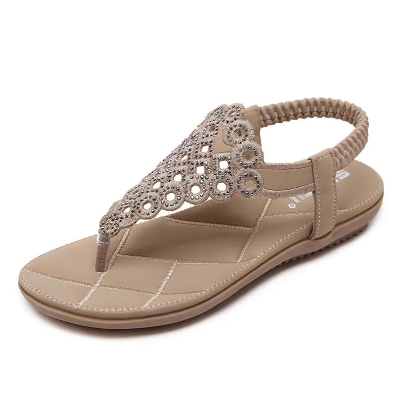 

2021 Summer sandals women fashion embroidered thread rhinestone flat shoes large size flat shoes