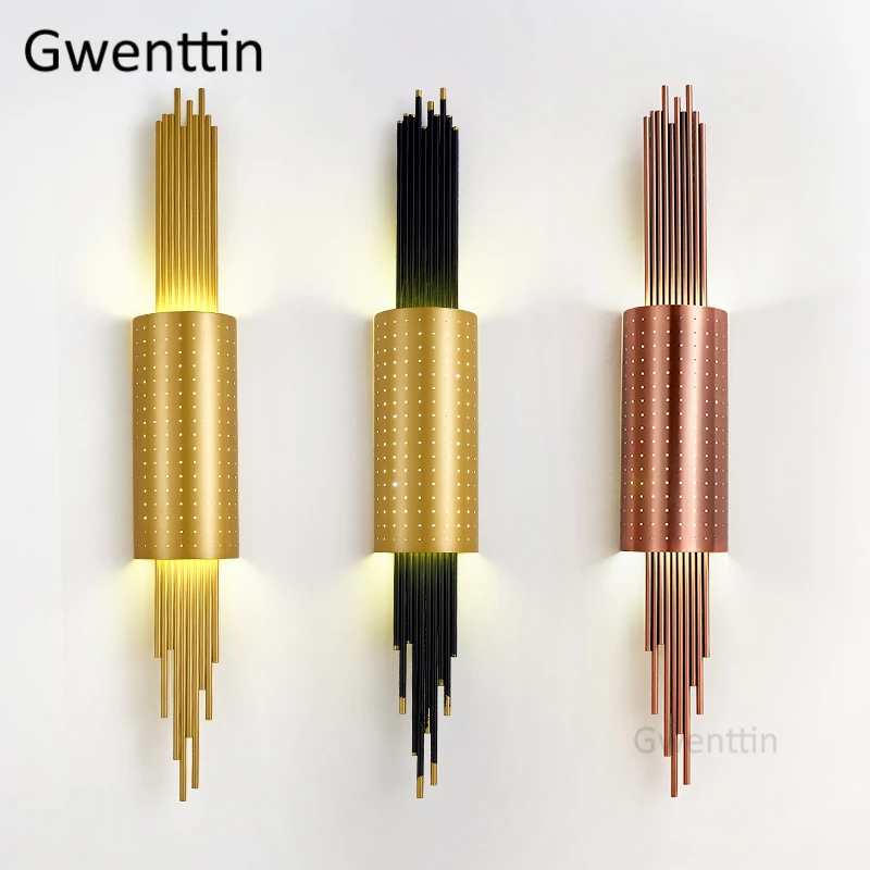 Современные Настенные светильники с золотой трубкой светодиодные зеркальные в