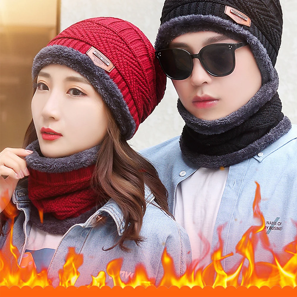 

Зимняя Шапка-бини для мужчин и женщин, вязаная шапка и шарф для спорта на открытом воздухе, набор теплых шапок, зимние принадлежности, шапка, ...