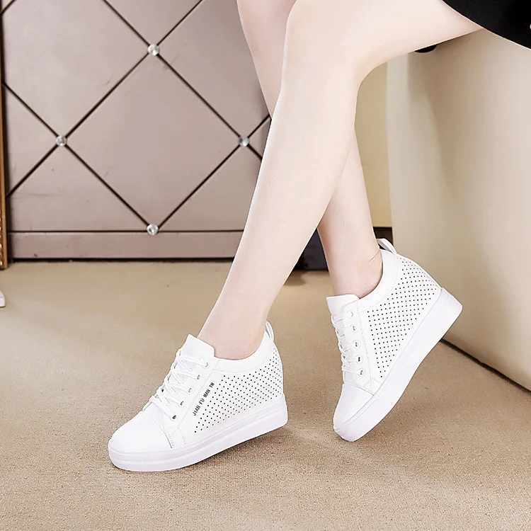 

New Leather White Sneakers Women Shoes Comfortable Casual Woman Platform Wedge Shoes Lace-Up Casual Shoes Women