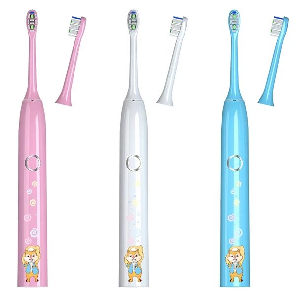 Мультяшная детская умная звуковая электрическая зубная щетка с 2 головками для