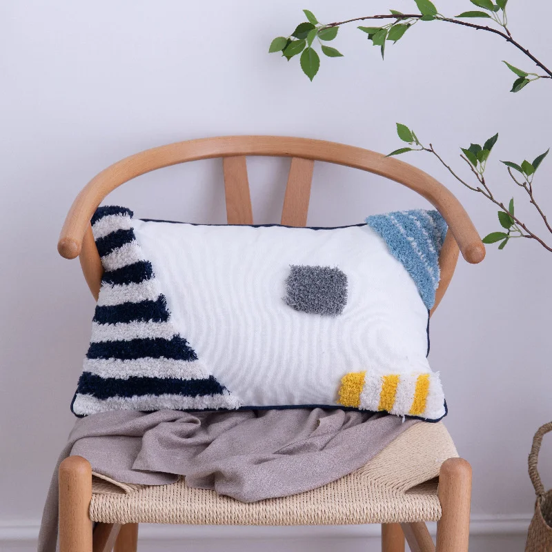 

Tufted Embroidery Cushion Cover Patchwork Throw Pillowcover Cotton Canvas Modern Simplicity Home Decoration Pillowcase 40688