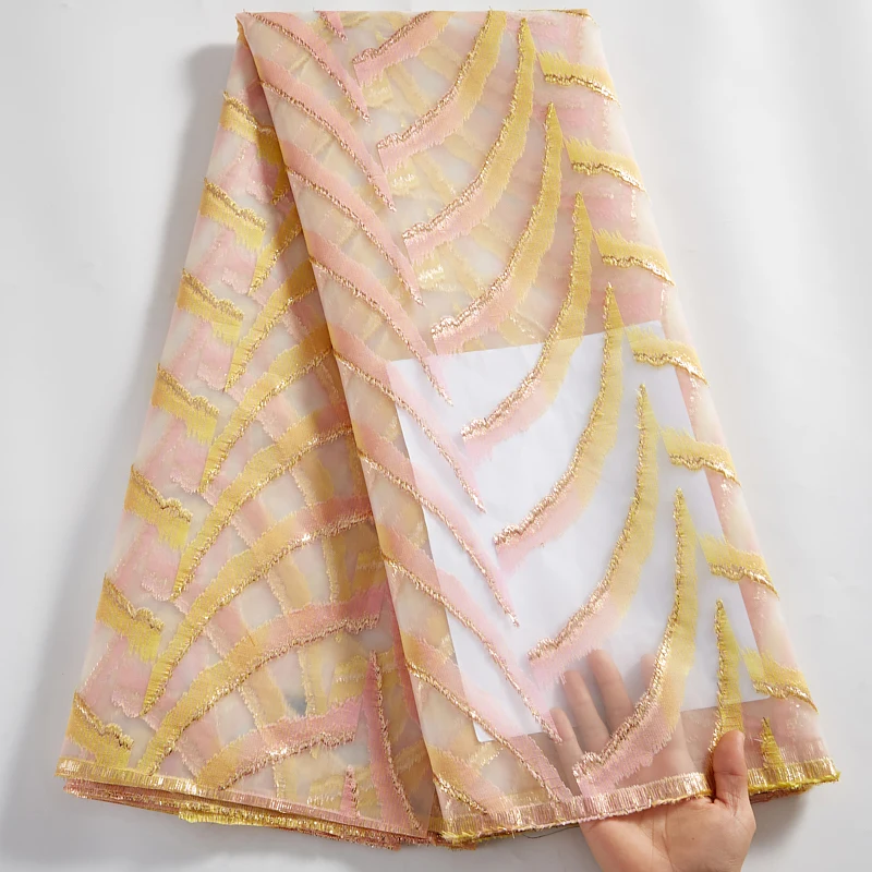 

Кружевные Африканские кружева SJD 2021 Высококачественные золотые жаккардовые бронзовые Переводные фатиновые тканевые платья с вышивкой для ...