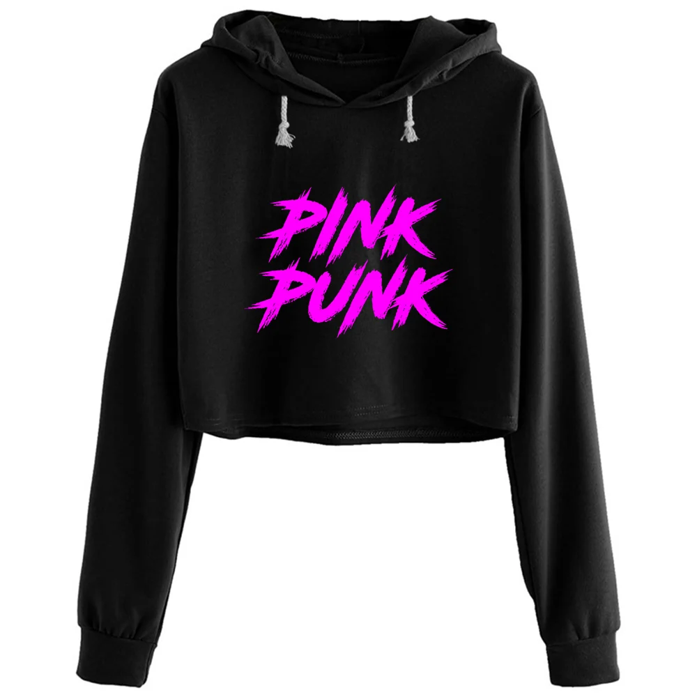 

Pink Punk Crop Hoodies Women Grunge Harajuku Anime Emo Pullover For Girls