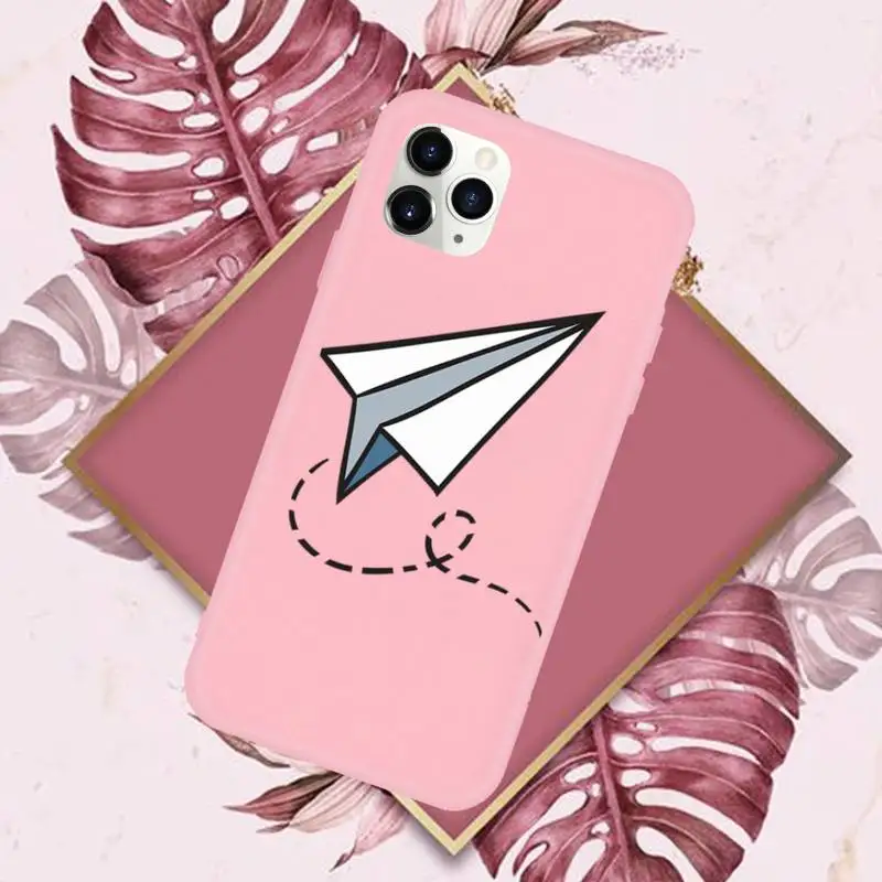 

paper airplane Childhood flying cute Phone Case Candy Color for iPhone 11 12 mini pro XS MAX 8 7 6 6S Plus X 5S SE 2020 XR