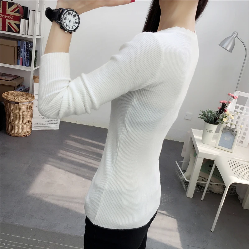 Женский кружевной облегающий пуловер Белый эластичный джемпер с круглым вырезом