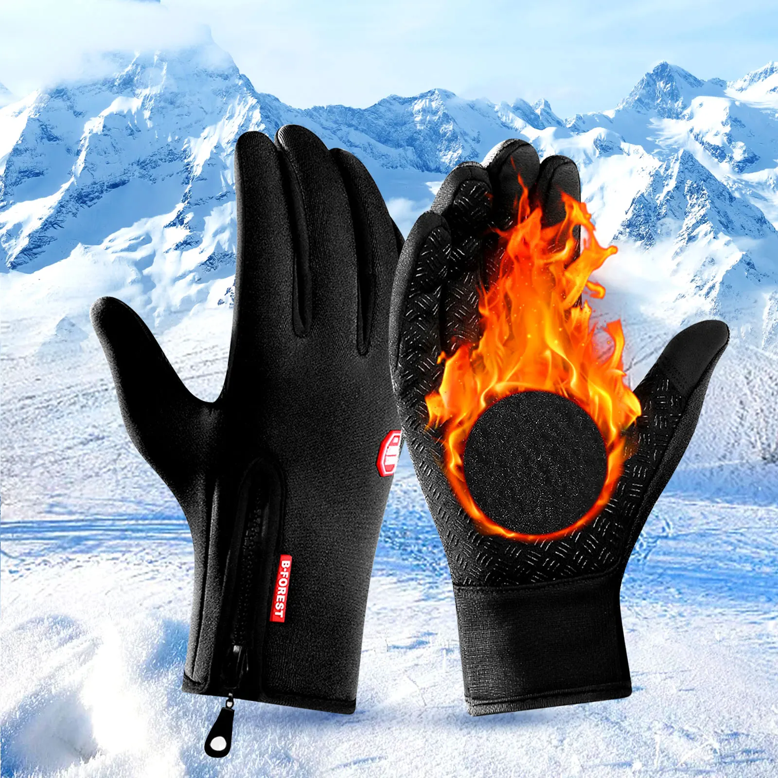 Зимние теплые велосипедные перчатки, велосипедные лыжные перчатки с сенсорным экраном, спортивные перчатки с закрытыми пальцами для актив...