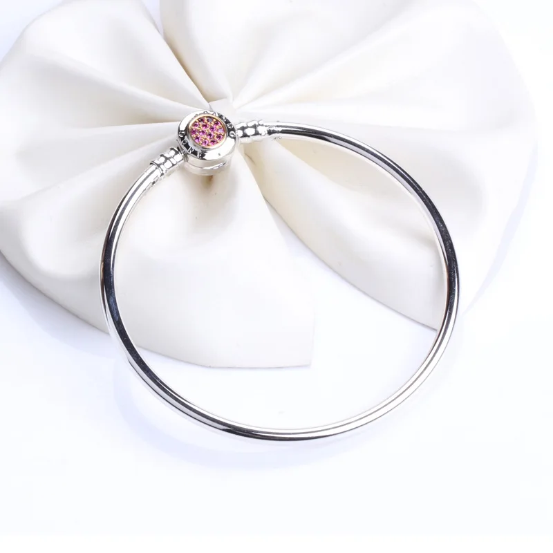 

Valentine's Day Authentic 100% 925 Sterling Silver Classic Buckle Clear Crystal Charm Original Bangle & Bracelet for Women Gift