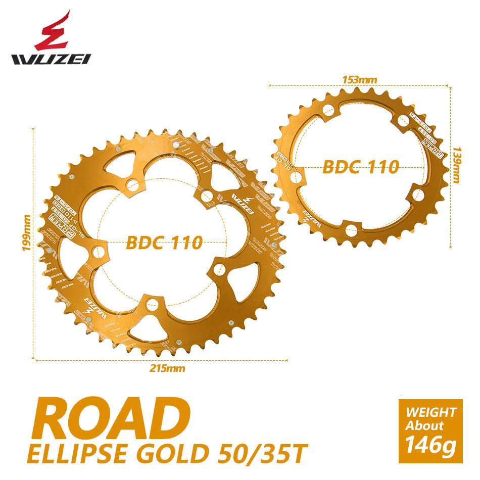 Wuzei Road Bicylcle 110BCD 35/50T Овальный Звездочка комплект велосипед 7075-T6 сплав Сверхлегкий эллипс восхождение Мощность передняя Звездочка пластина