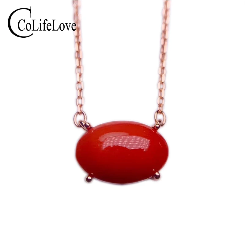 CoLife Jewelry Simple 925 Silver Red Coral Pendant 8*12mm Real Italian Coral Silver Pendant Sterling Silver Red Coral Jewelry