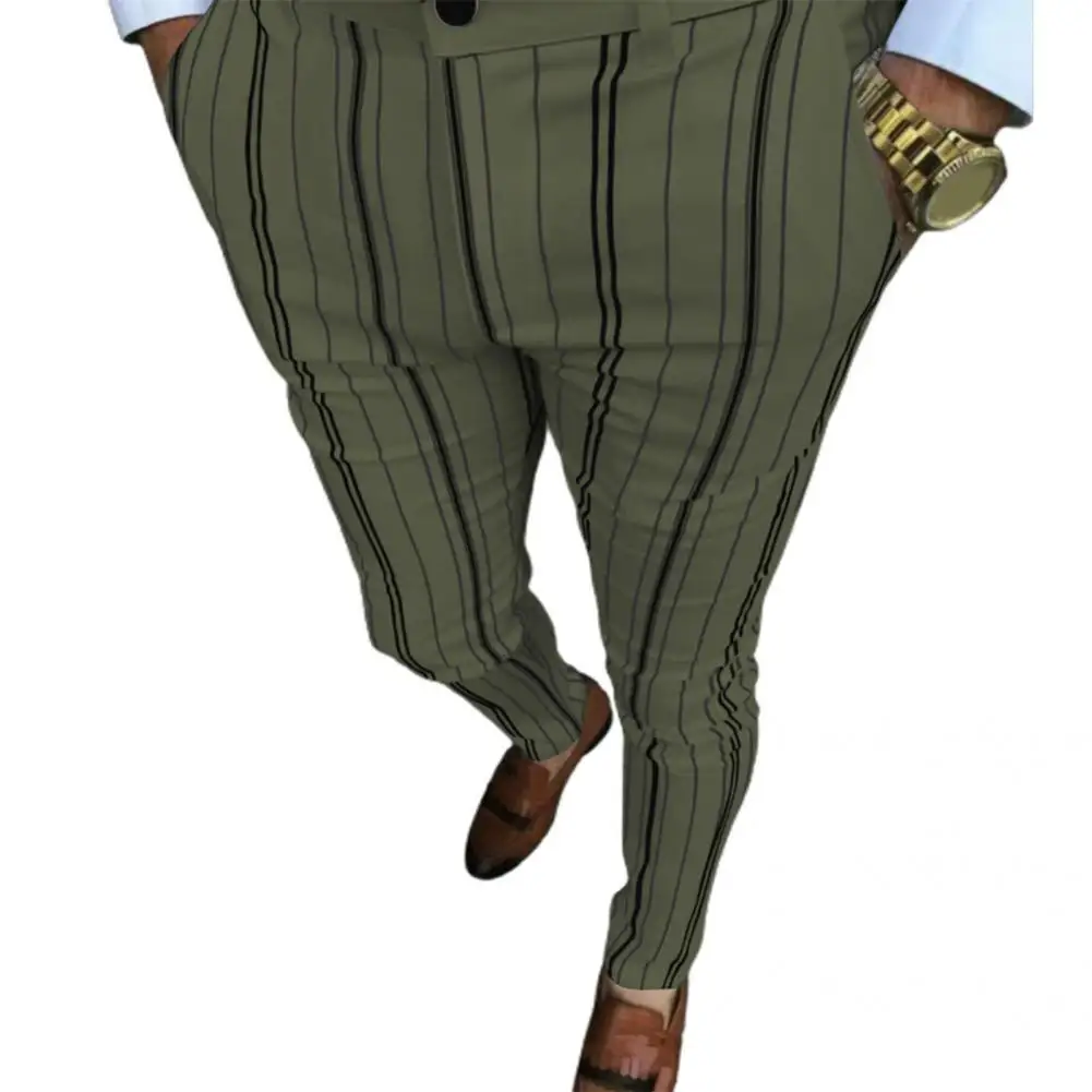

Men Trousers Great Mid Waist Stripe Colorfast Suit Pants for Home Suit Pants Trousers