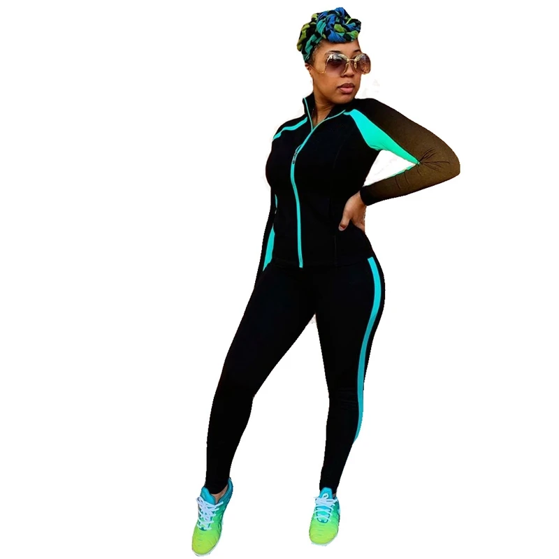 

ZKYZWX Plus Size Patchwork Lounge Wear zip Full Sleeve 2 Piece Set for Women Sweatsuit Fashion Jogger Fitness Matching Sets