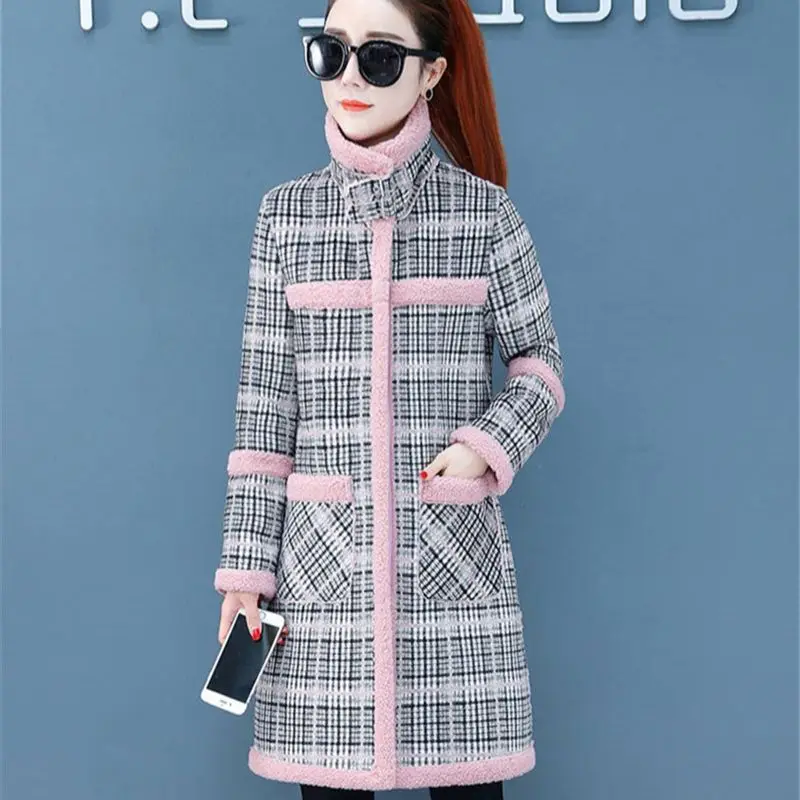 Pink Lapel Coat Loose Casual Ladies Fashion Woolen Coat Thicken Winter Warmth Woman's Faux Lamb Fur Trendy Padded Coat enlarge