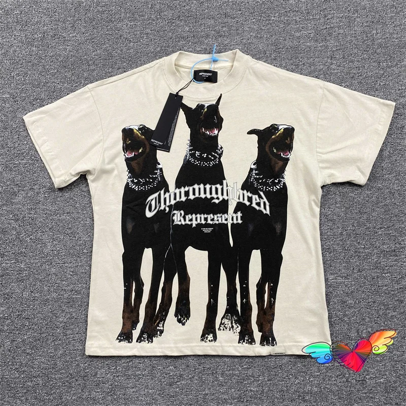 

THOROUGHBRED Represent Tee Men Women 1:1 High Quality Hunter Graphic Represent Hound T-shirt Vintage Tops Washed Short Sleeve