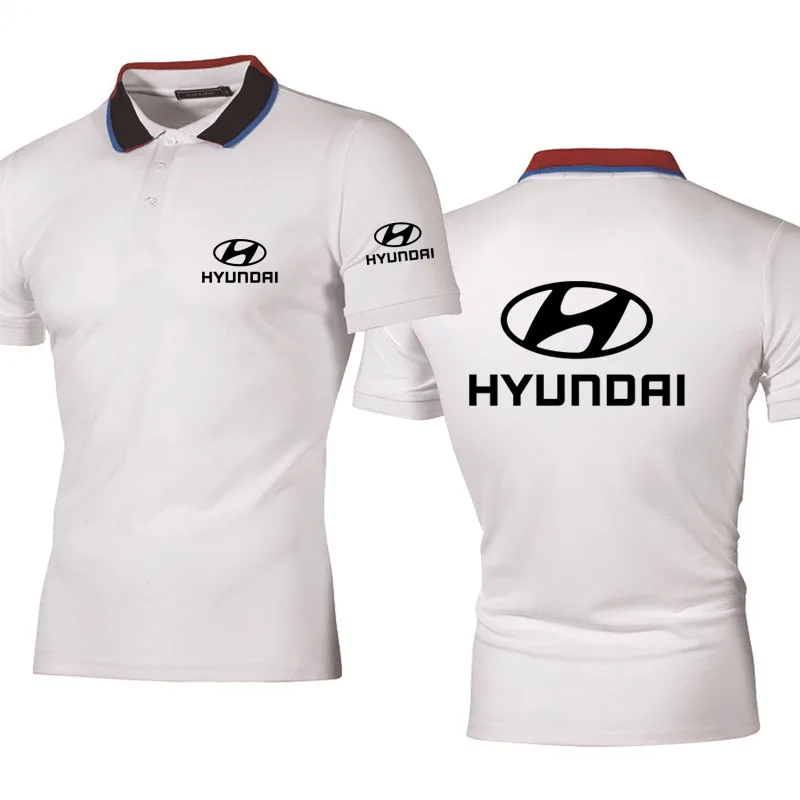 

New Summer Men's polo shirt Hyundai Car Logo printing high quality cotton Splicing lapel-neck color Men's short sleeve Wear