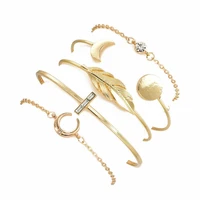 5pcsset gold color jewelry bohemian bracelet set for women chains band chain crystal wrist bracelet