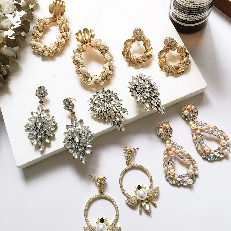 Серебряные металлические/жемчужные/Хрустальные/стразы большие Винтажные серьги