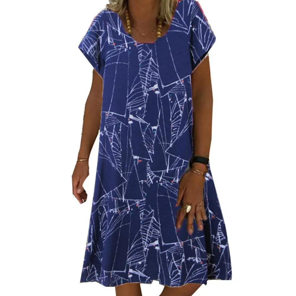 

Women Dress Round Neck Breathable Sexy Summer Beach Casual Dress for Party paint splash printing short-sleeved casual dress