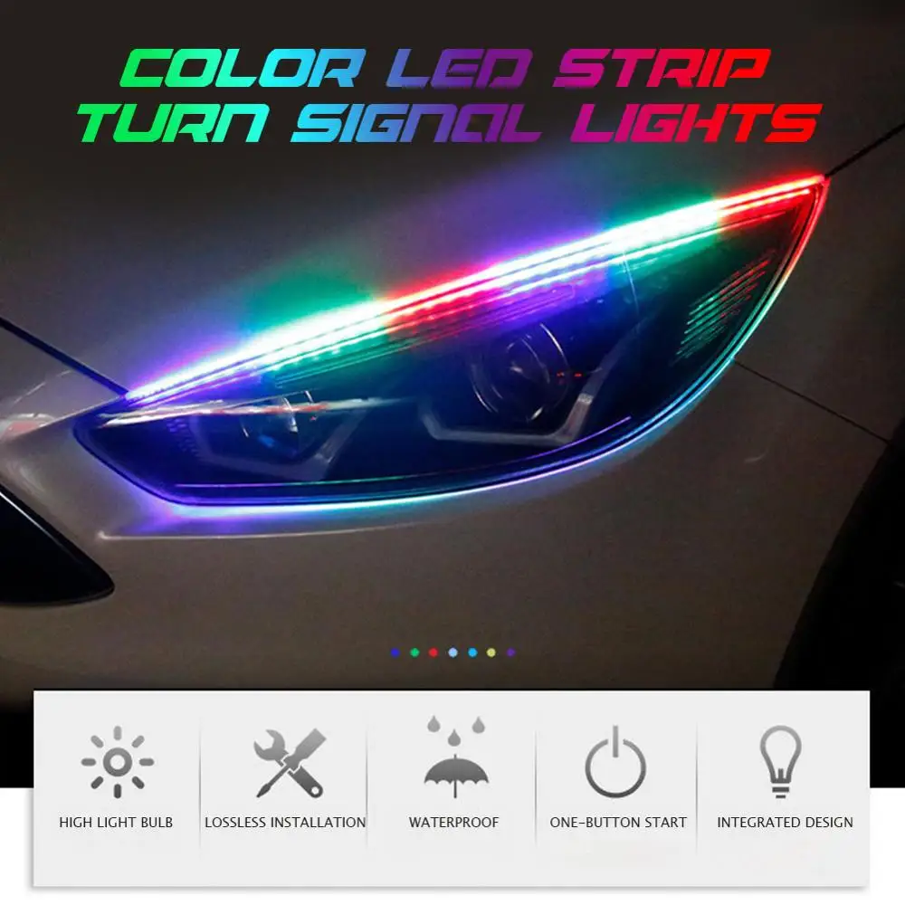 

Дневные ходовые огни RGB с последовательным потоком, 2 шт., дневные ходовые огни, многоцветная светодиодная лента, светильник тели поворота дл...