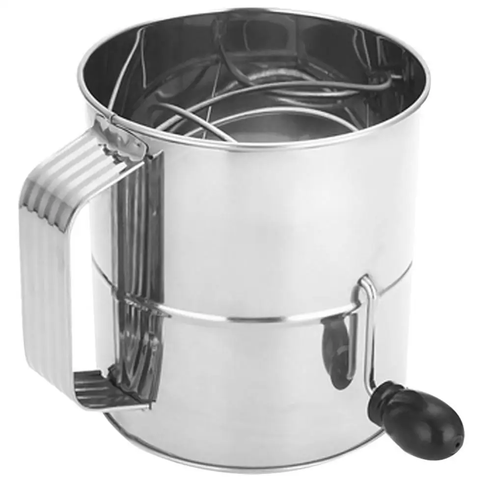 

Stainless Steel Flour Sifter Hand Crank Baking Powdered Sugar Sieve Kitchen Tool