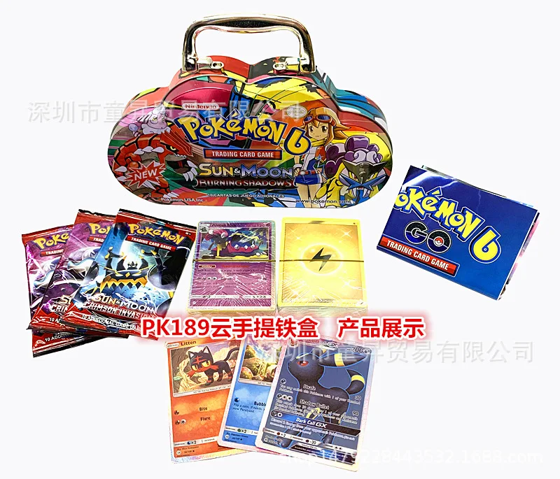 80 шт./компл. Pokemon Портативный жестяная коробка TAKARA TOMY боевые игрушки хобби Коллекционные вещи игра Коллекция аниме-открытки для детей