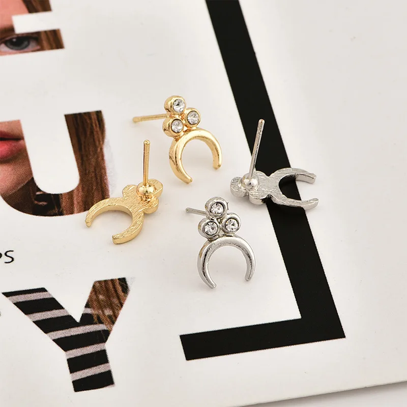 2020 Golden Fashion New Simple Cute Three-Rhinestone Earrings Jewelry For Women Girl Gift Stud Party Wedding | Украшения и