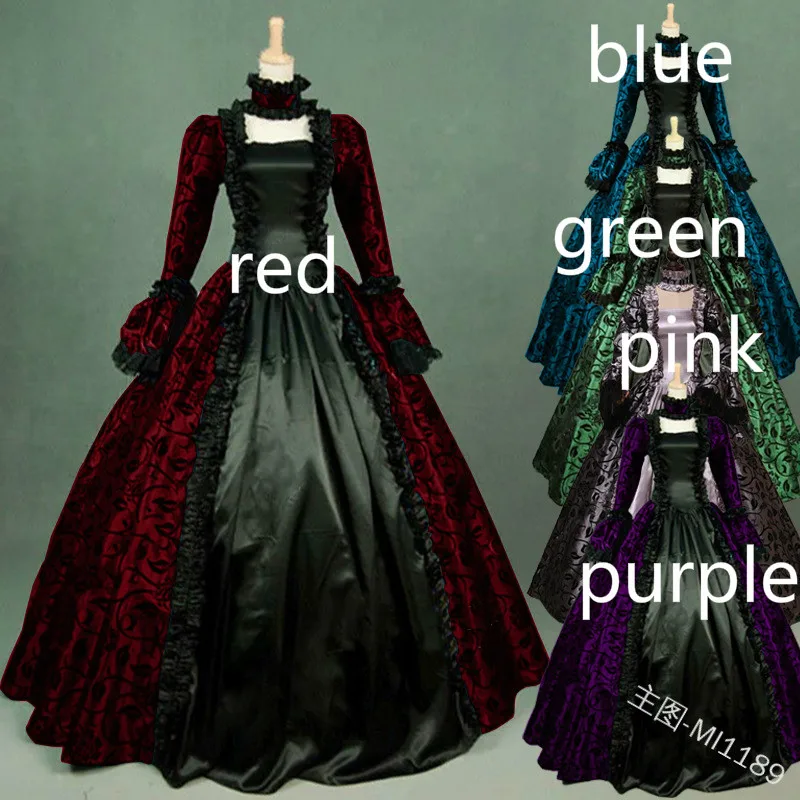 

Women Girls Fall Winter Rococo Marie Antoinette Dress Medieval Gothic Retro Floral Print Victrian Ball Gowns Theatre Clothing