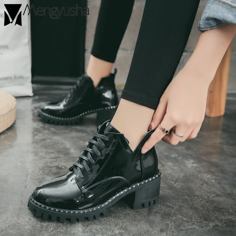 Ботинки в Корейском стиле на шнуровке британском Женские зимние ботинки