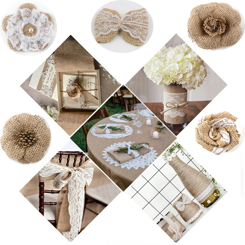 

2 pieces of handmade jute linen rose artificial flower linen bow retro antique wedding home decoration DIY craft supplies