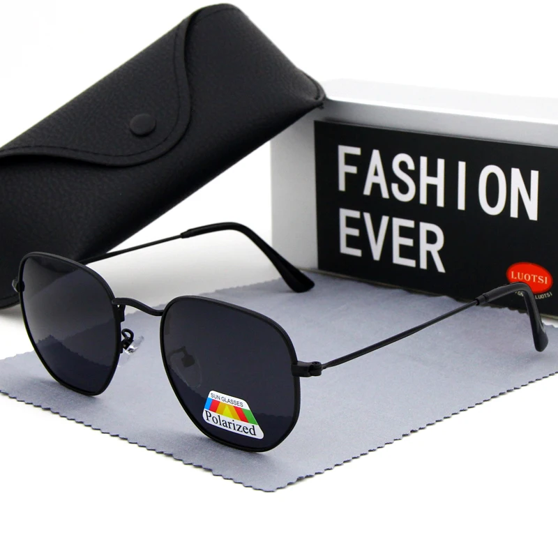 Мужские солнцезащитные очки с поляризацией синие шестигранной оправой