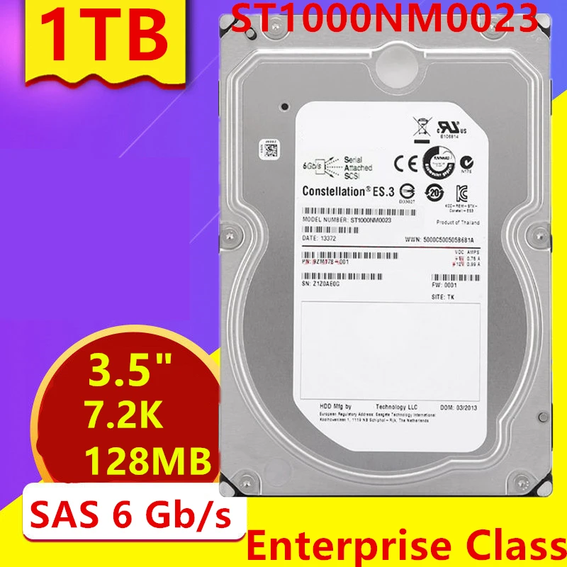 

New Original HDD For Seagate 1TB 3.5" 7.2K SAS 6 Gb/s 128MB 7200RPM For Internal Hard Disk For Server HDD For ST1000NM0023