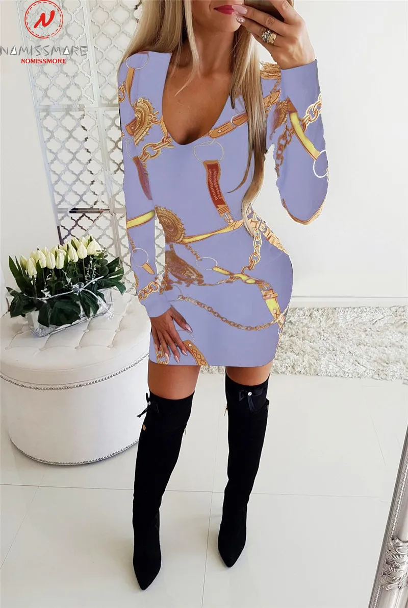 Женское облегающее платье мини с v образным вырезом и длинным рукавом элегантное