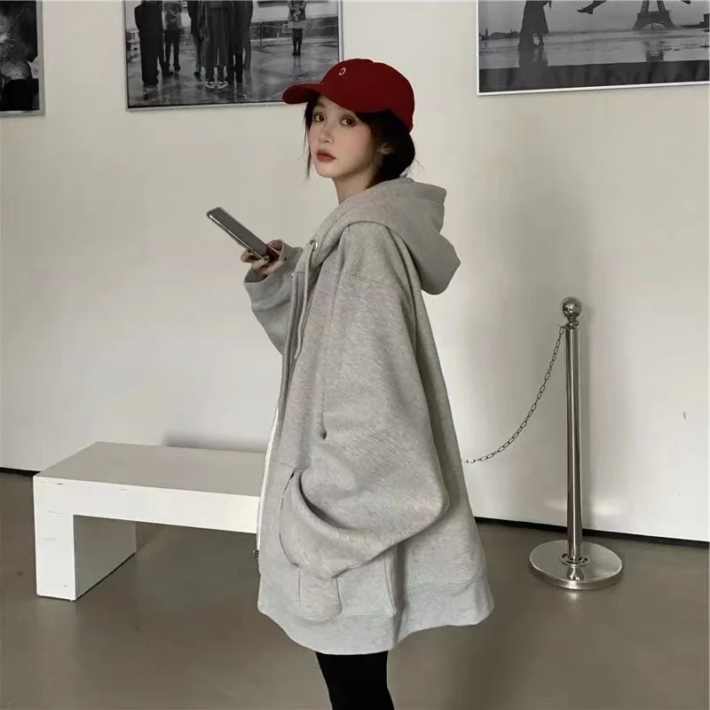 

Ke Large Hoody Korean Style Oversize Hooded Sweater Zipper Coat Women's Fashion