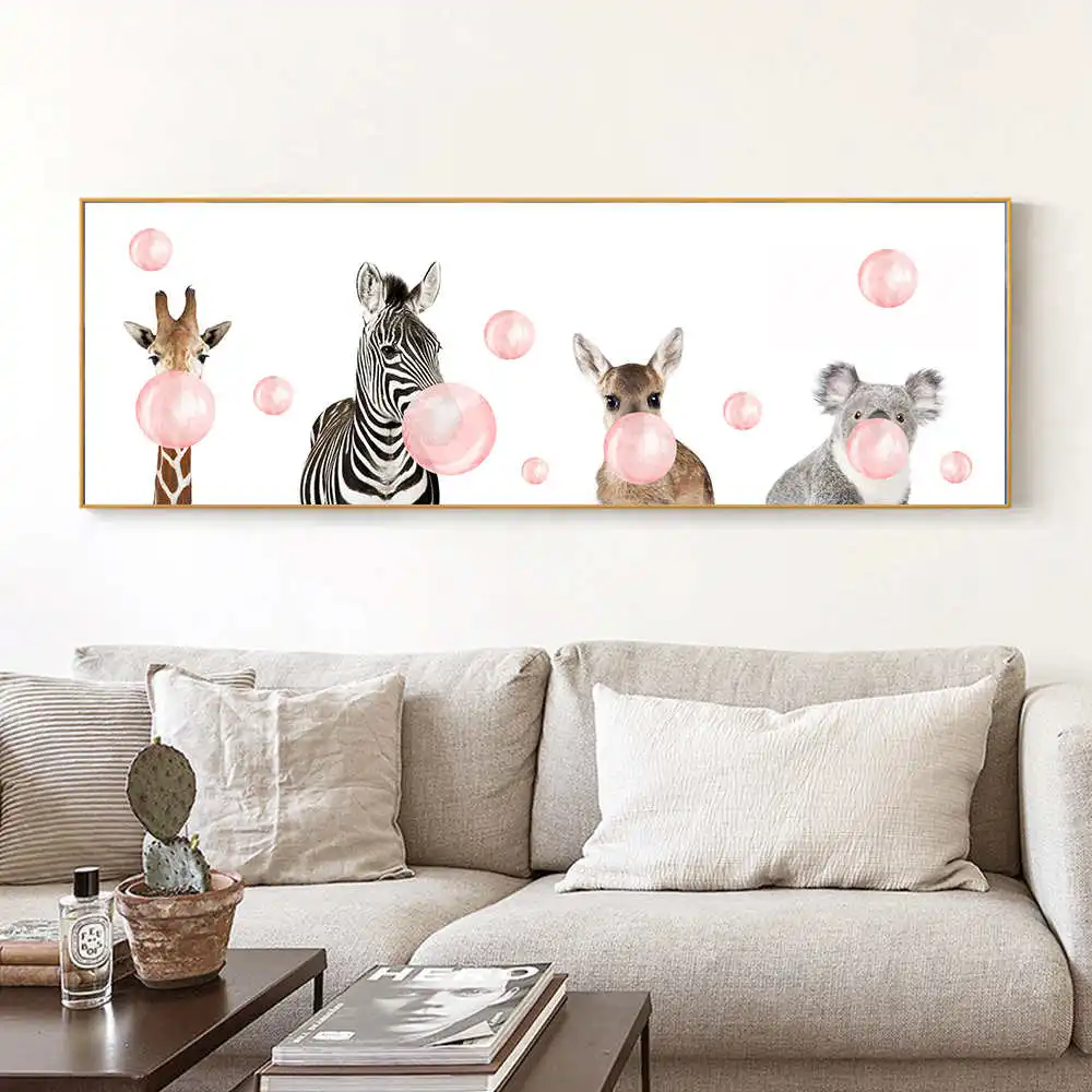 Детские картина с рисунком животных розовый пузырь рисyнкoм жирaфa или Wall Art плакат