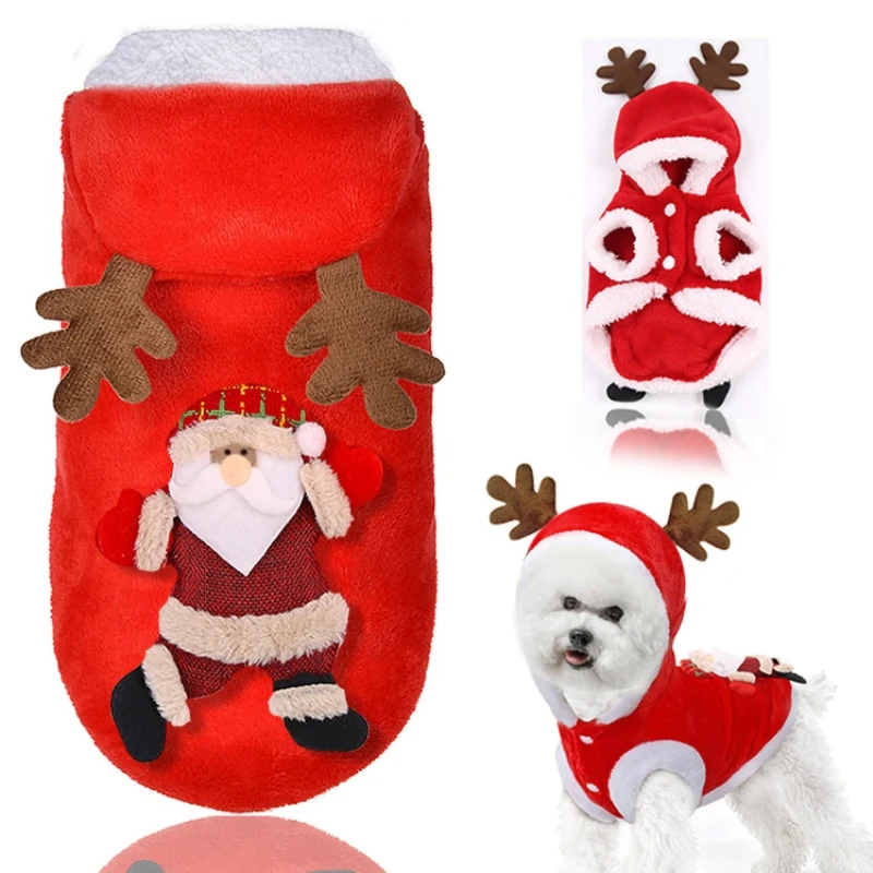 Christmas Pet Dog Jacket Winter Warm Thick Costume Cute Cartoon Small Cloth Dress Xmas apparel Puppy Kitty Clothing | Дом и сад