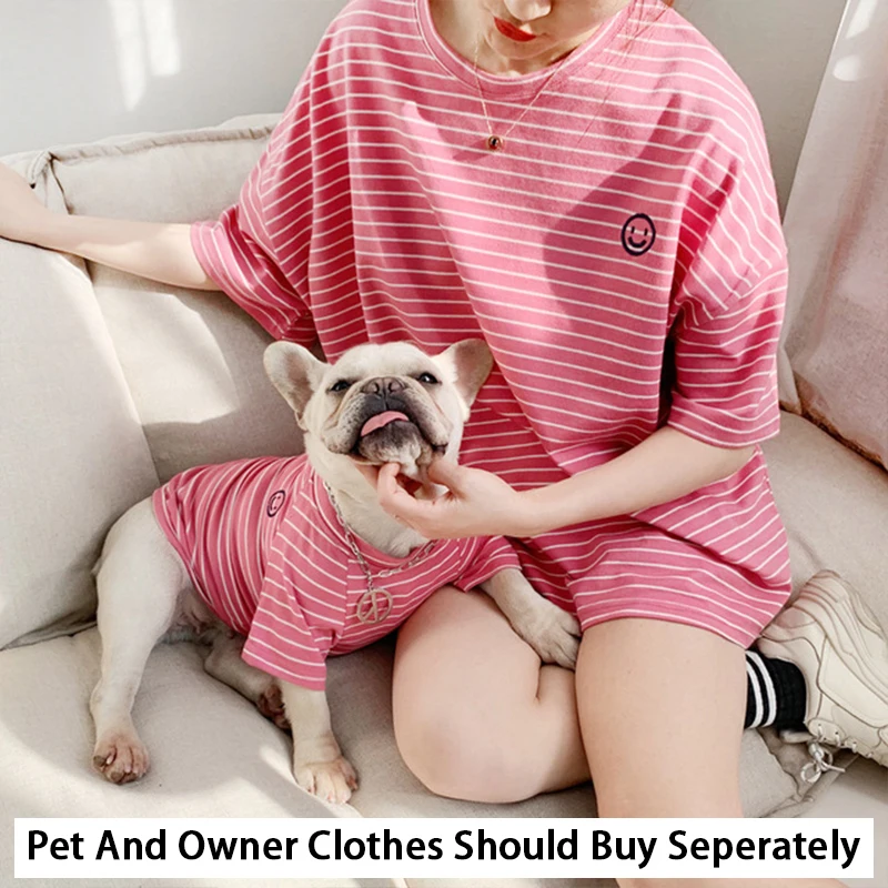 Pink Pet комплекты одежды для небольших собак Французский бульдог в полоску рубашка для животных, собак Костюмы для домашних животных Ropa Perro Щенка Мопса наряд - Цвет: Pink