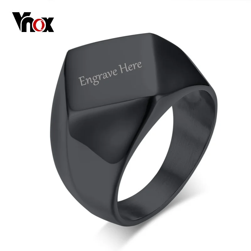 

Мужское кольцо с плоским верхом Vnox гравировка логотипа на заказ из нержавеющей стали