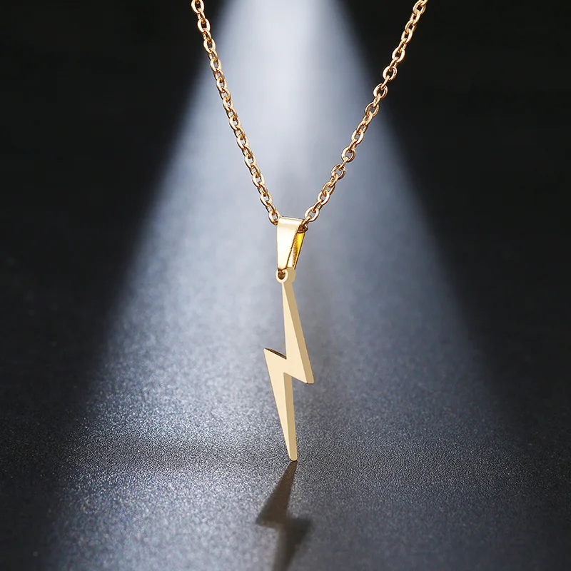 

2021 Stainless Steel Lightning Necklaces For Women Simplicity Rose Gold Pendants For Girl friend Gifts Jewelry