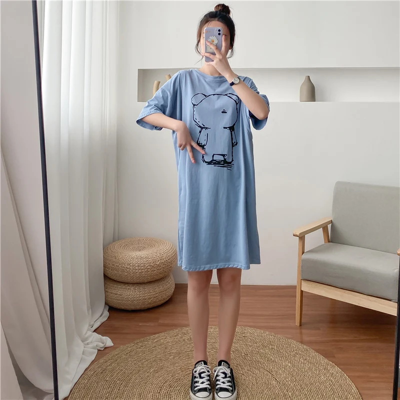 Большой Размеры футболка белое платье светильник синий милый хлопкового нижнего