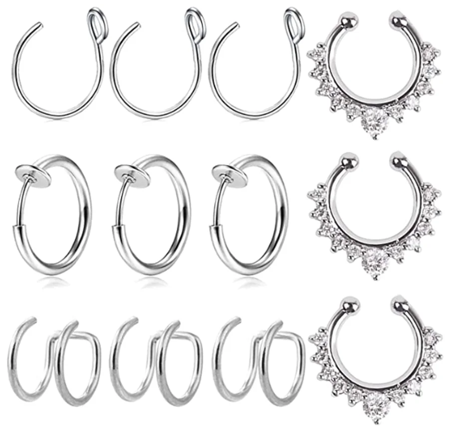 Кольца для искусственного носа 12 шт. поддельные кольца губ бриллианты серьги