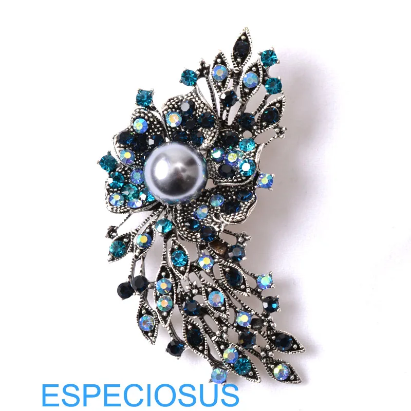 Элегантные ювелирные изделия синего цвета цветок со стразами Посеребренная