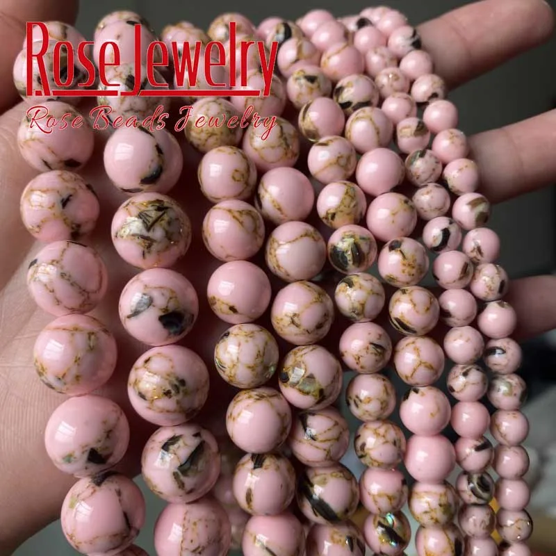 

Pink Shell Turquoises Beads Natural Stone Round Loose Beads For Jewelry Making DIY Bracelet Accessories 4/6/8/10/12mm 15" Strand