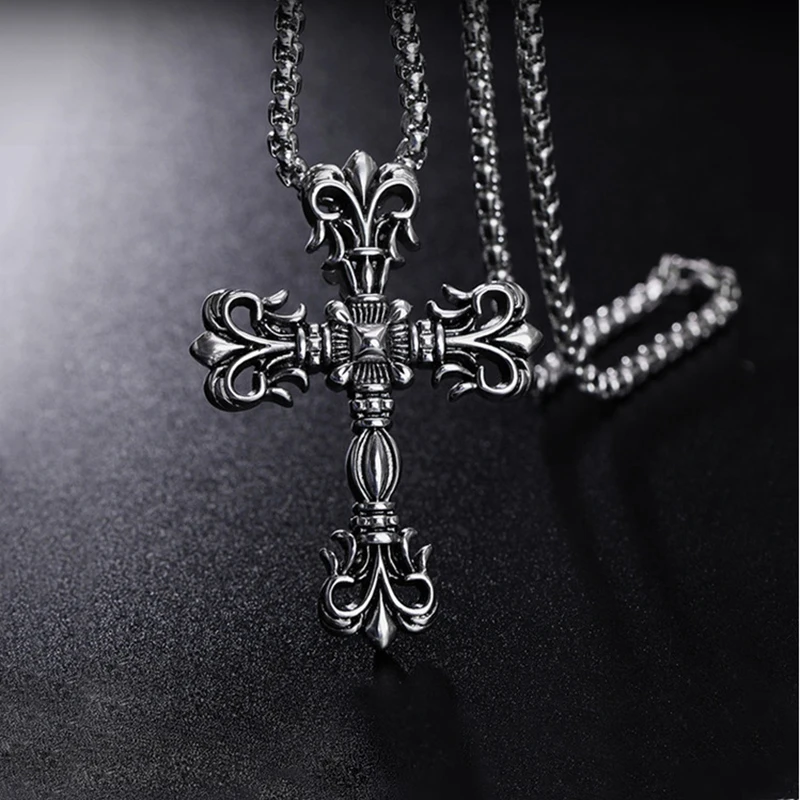 

New Vintage Cross Pendant Necklace For Women Men Gift Long Pearl Cross Chain Punk Goth Jewelry Accessories Wholesale