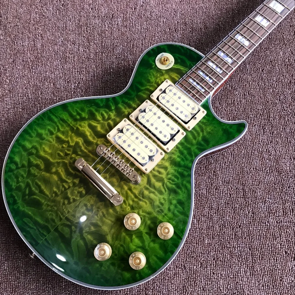 

Custom shop.Green color electric guitar .Flame maple top mahogany body gitaar.3 pickups guitarra.musical instruments.
