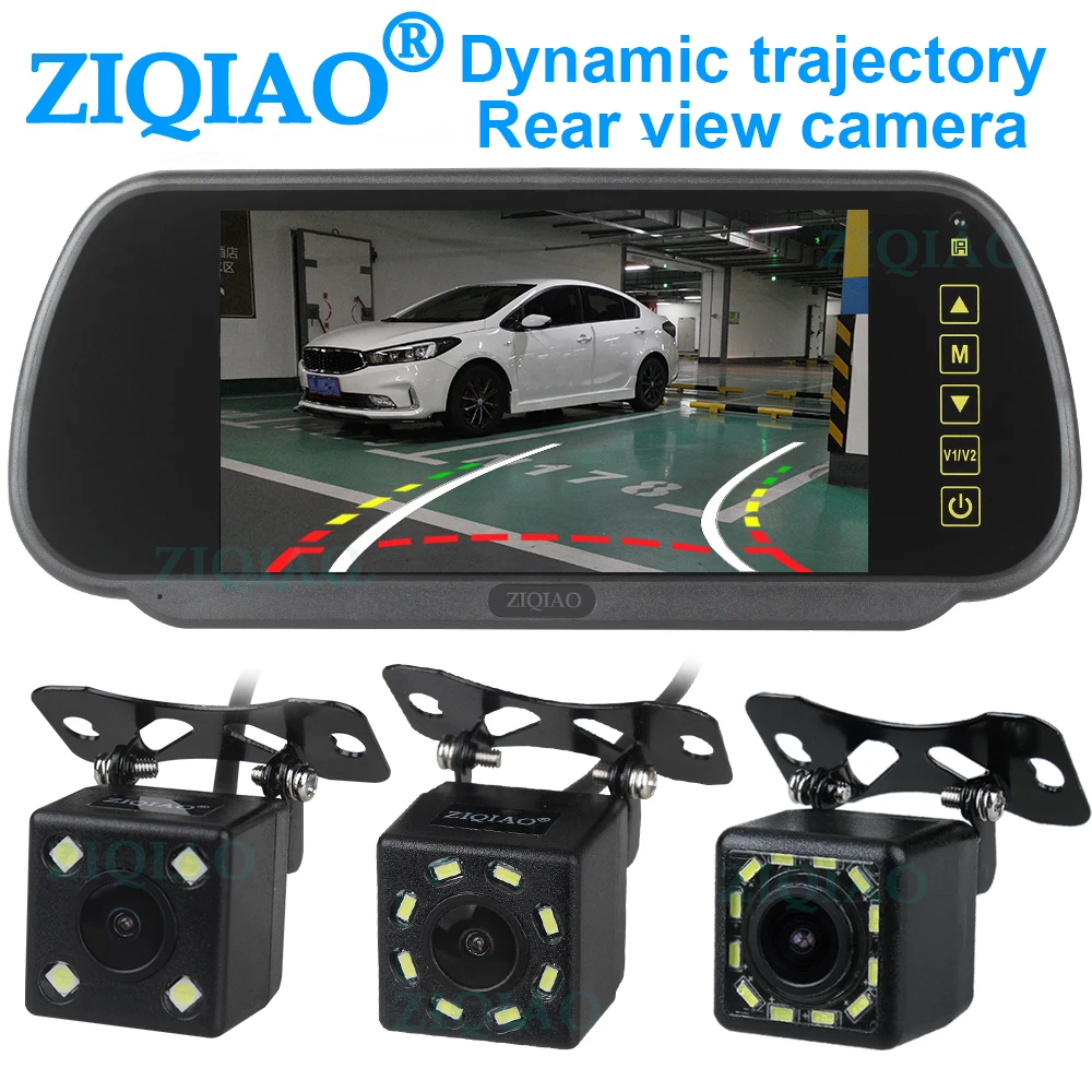 ZIQIAO 7 Inch LCD Monitoring Display System Rearview Mirror Monitor Dynamic Track Rear View Camera