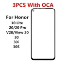 Передний экран для Huawei Honor 10 Lite 20 Pro 30 30i 30S, сенсорная панель, ЖК-дисплей, внешнее стекло, Сменные запасные части + OCA, 3 шт.