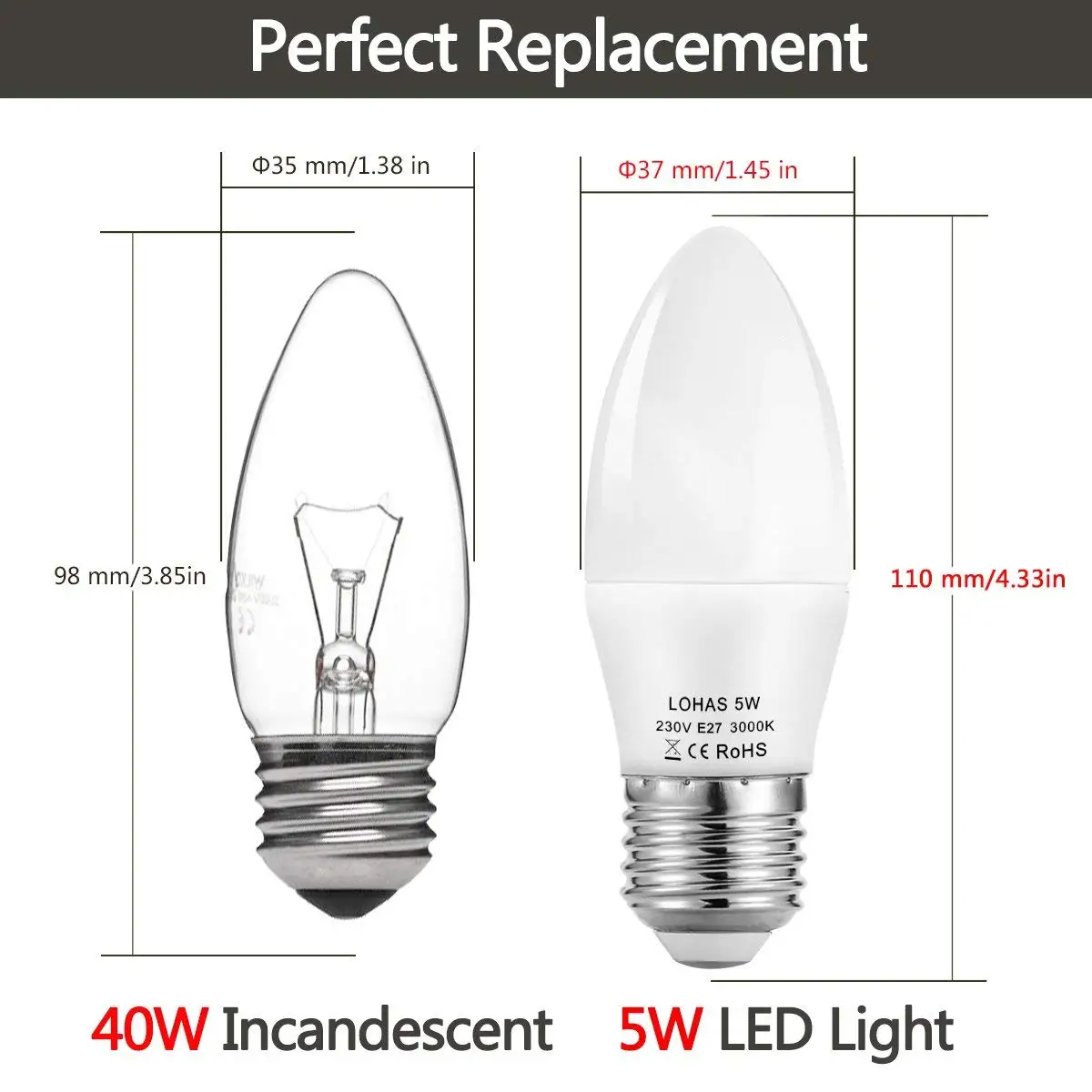 Светодиодные лампы накаливания E26 E27 3 шт./лот эквивалент 5 Вт 40 лампа дневной