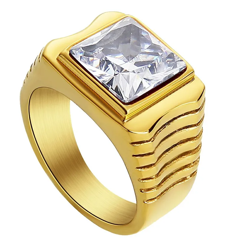 Gold white Valily Jewelry Для женщин кольцо Нержавеющая сталь цвета: золотистый, красный/черный камень кубический цирконий Кольца для Для мужчин обручальное кольцо с простыми линями кольца - Цвет основного камня: Gold white