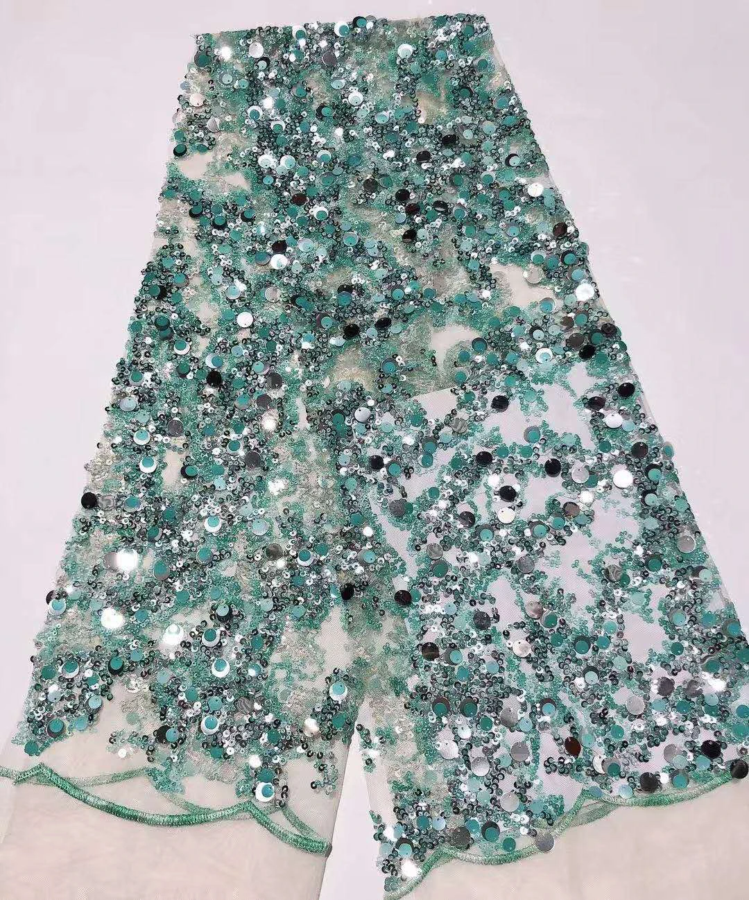 

The latest French lace fabric 2019 high quality African wedding lace fabric with sequins as Nigerian lace fabric FJ34751